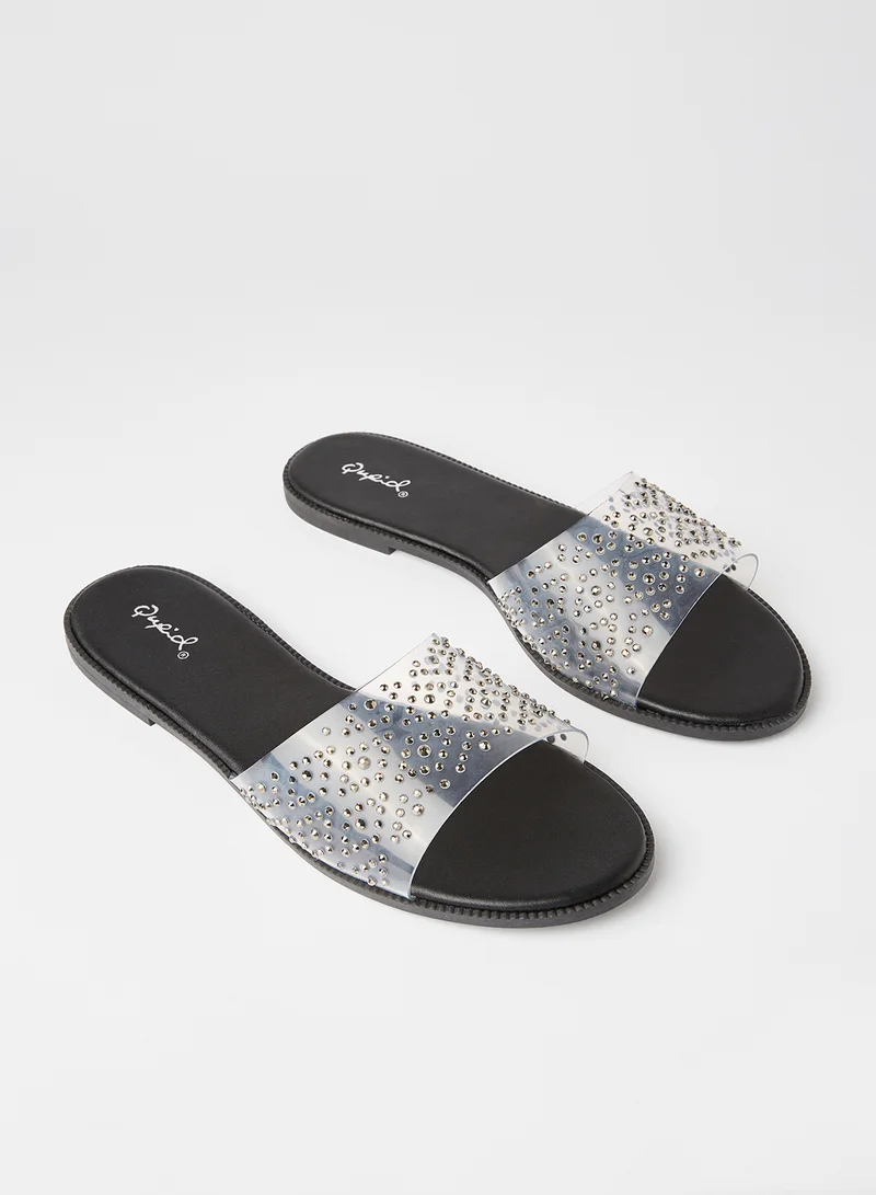 Qupid Desmond Flat Sandals Clear