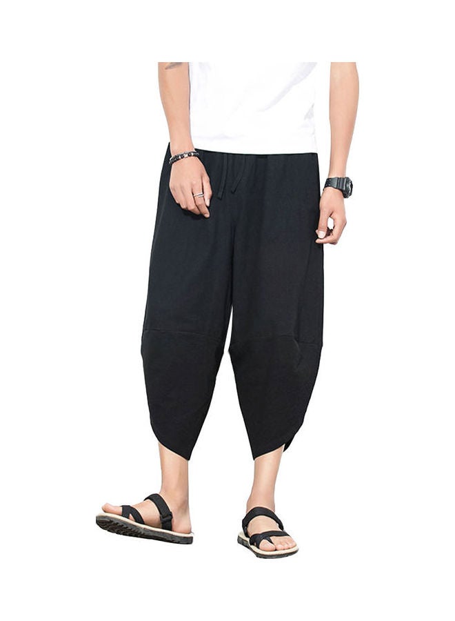 Solid Cropped Harem Pants Black