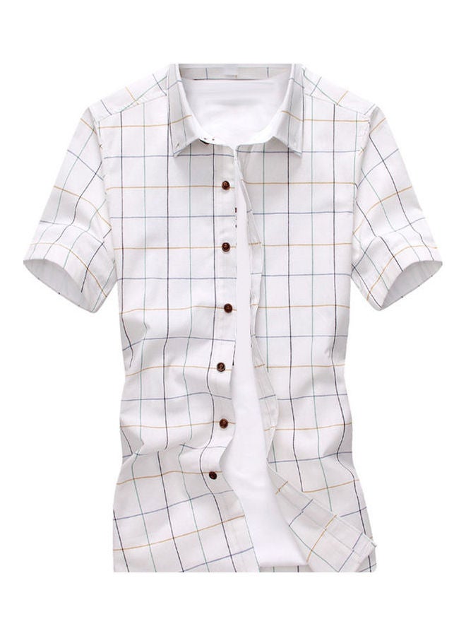 Plaid Pattern Short Sleeves Shirt White