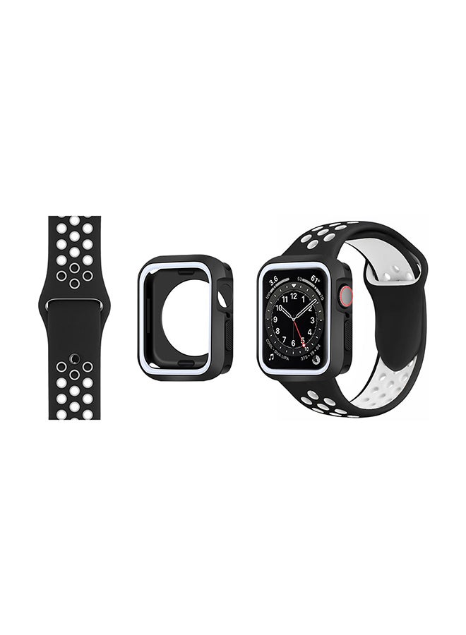 Perfii Tough Case Replacement Band For Apple Watch Series 6/SE/5/4 Black White