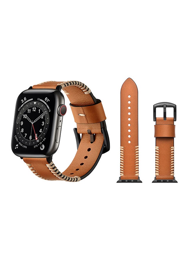 Perfii Milan Leather Replacement Band For Apple Watch Series 6/SE/5/4/3/2/1 Brown
