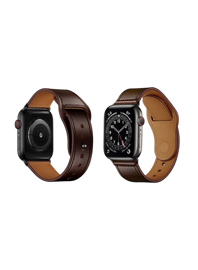 Perfii - Genuine Leather Replacement Band For Apple Watch Series 6/SE/5/4/3/2/1 Brown - Image 1