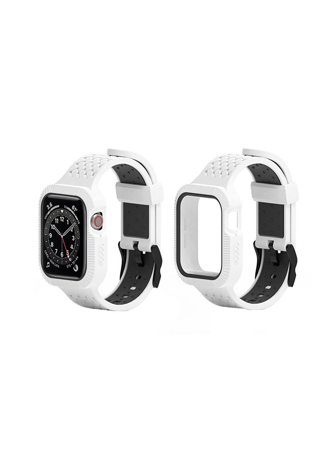 Perfii - Braided Case Replacement Band For Apple Watch Series 6/SE/5/4 White Black - Image 1