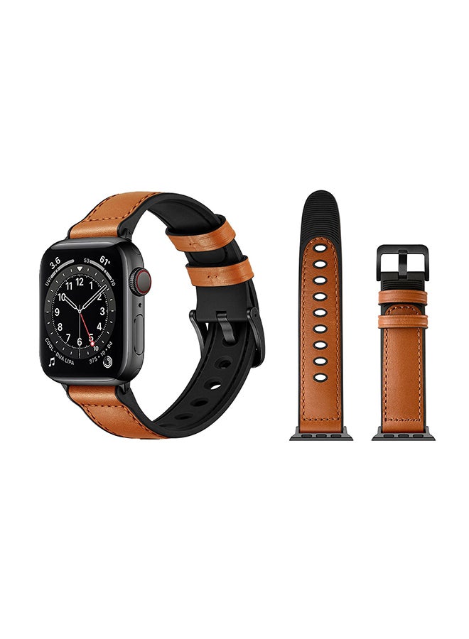 Perfii Genuine Leather Replacement Band For Apple Watch Series 6/SE/5/4/3/2/1 Yellowish Brown