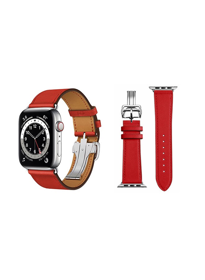 Perfii - Genuine Leather Replacement Band For Apple Watch Series 6/SE/5/4/3/2/1 Red - Image 1