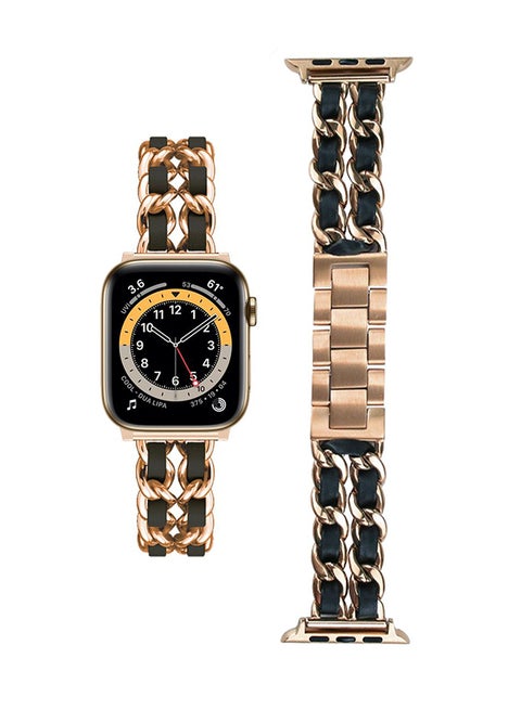 Chain Leather Replacement Band For Apple Watch Series 6/SE/5/4/3/2/1 Rose Gold Black