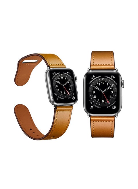 Genuine Leather Replacement Band For Apple Watch Series 6/SE/5/4/3/2/1 Yellowish Brown