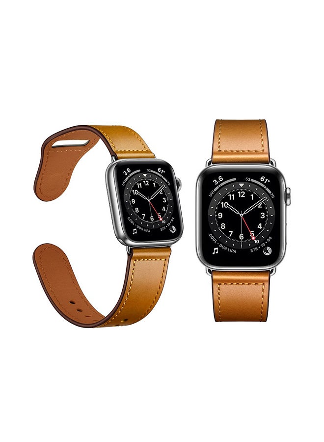 Perfii - Genuine Leather Replacement Band For Apple Watch Series 6/SE/5/4/3/2/1 Yellowish Brown - Image 1