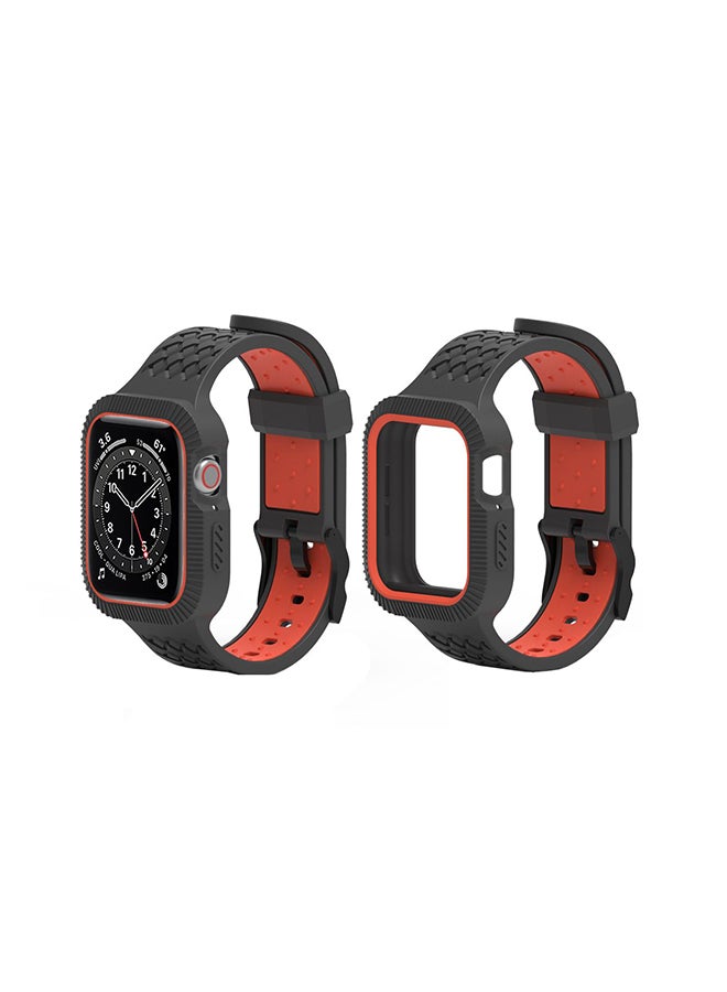 Perfii - Braided Case Replacement Band For Apple Watch Series 6/SE/5/4 Black Red - Image 1