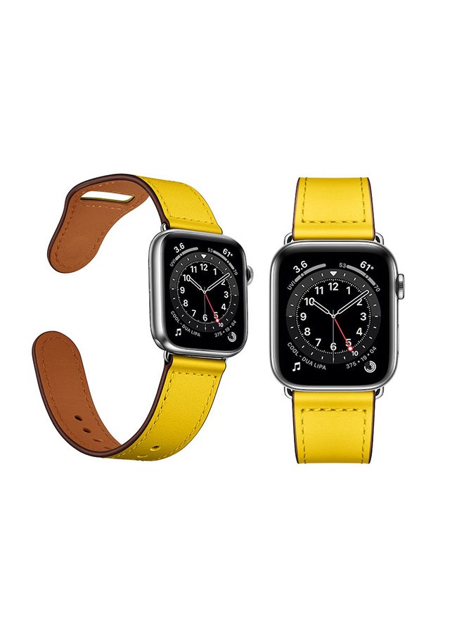 Perfii Genuine Leather Replacement Band For Apple Watch Series 6/SE/5/4/3/2/1 Yellow