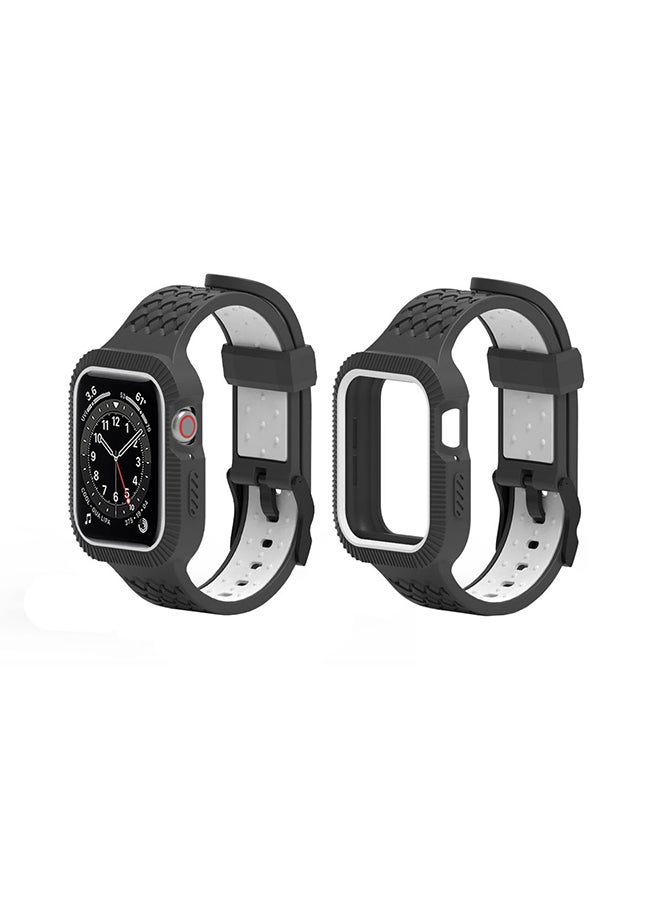 Perfii - Braided Case Replacement Band For Apple Watch Series 6/SE/5/4 Black White - Image 1