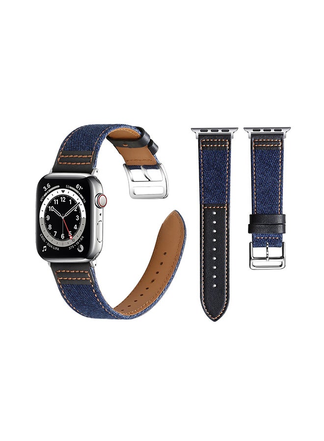 Perfii - Denim Replacement Band  For Apple Watch Series 6/SE/5/4/3/2/1 Blue Black - Image 1