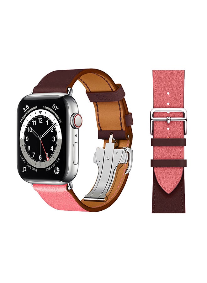 Perfii - Genuine Leather Replacement Band For Apple Watch Series 6/SE/5/4/3/2/1 Pink Red - Image 1
