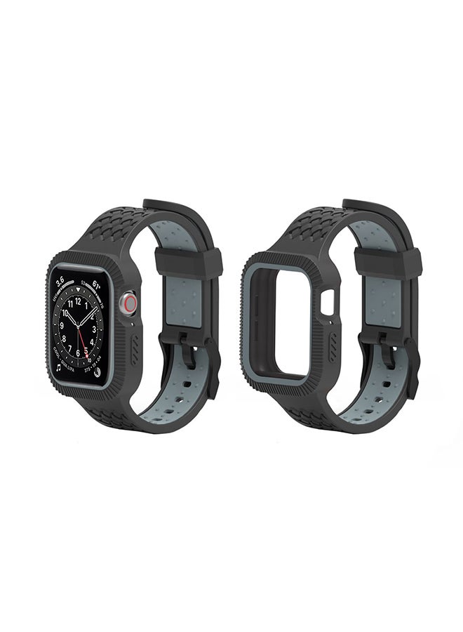Perfii - Braided Case Replacement Band For Apple Watch Series 6/SE/5/4 Black Grey - Image 1