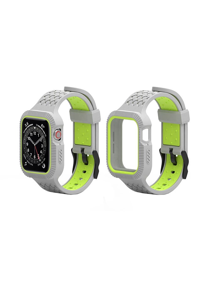 Perfii - Braided Case Replacement Band For Apple Watch Series 6/SE/5/4 Silver Volt Green - Image 1