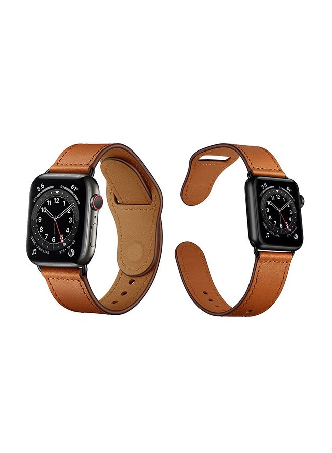 Perfii - Genuine Leather Replacement Band For Apple Watch Series 6/SE/5/4/3/2/1 Brown Orange - Image 1