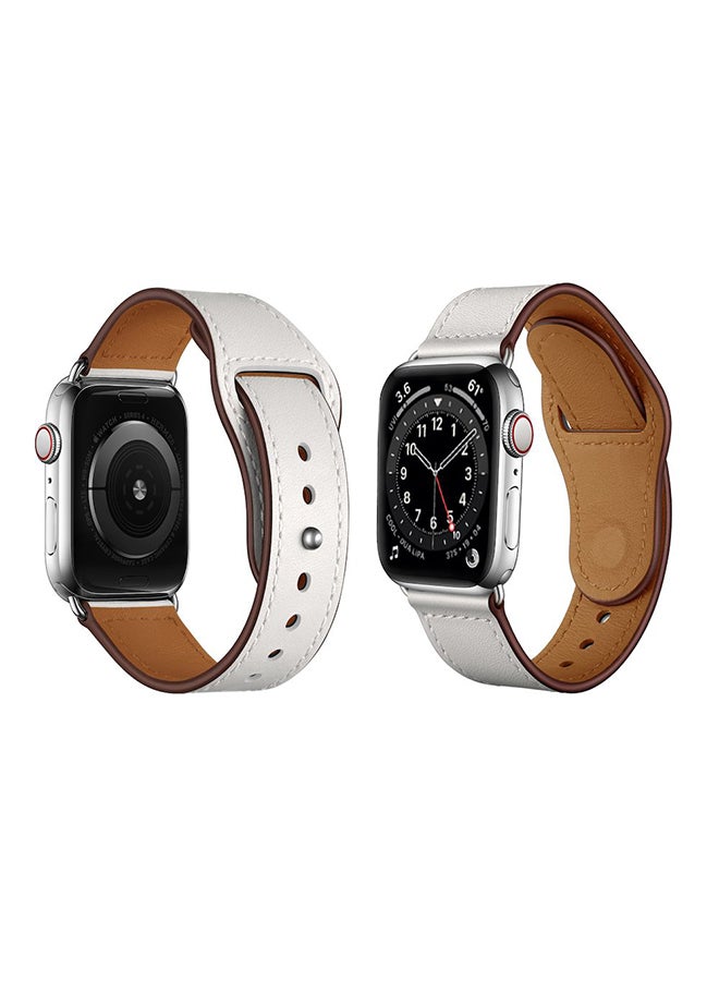 Perfii - Genuine Leather Replacement Band For Apple Watch Series 6/SE/5/4/3/2/1 White - Image 1