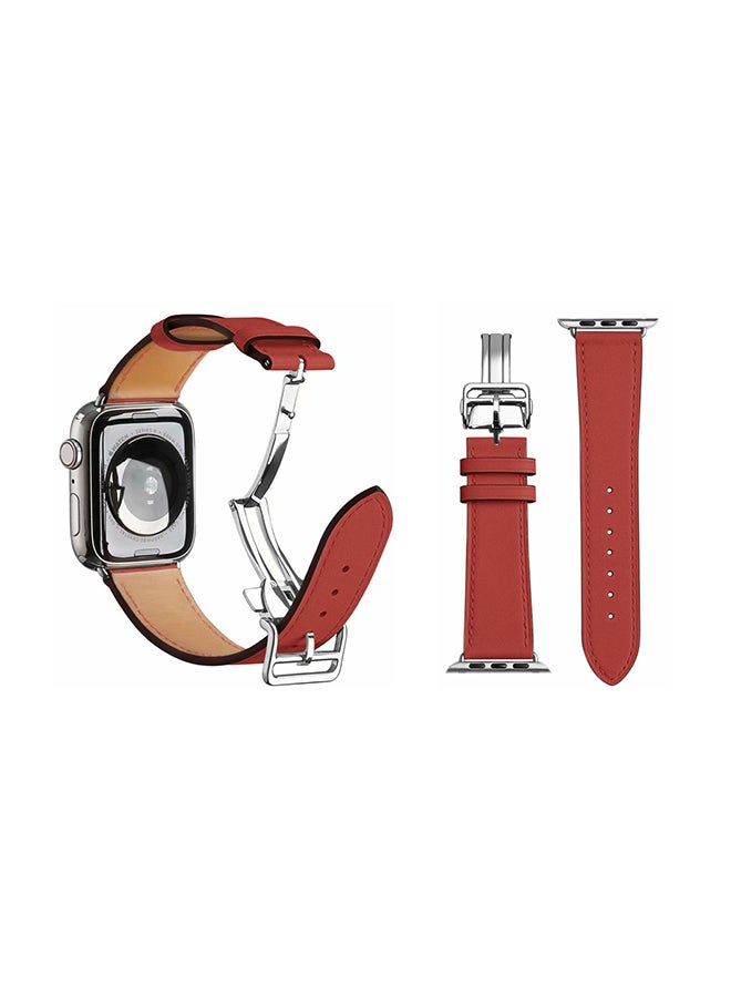 Perfii - Genuine Leather Replacement Band For Apple Watch Series 6/SE/5/4/3/2/1 Camellia Red - Image 1