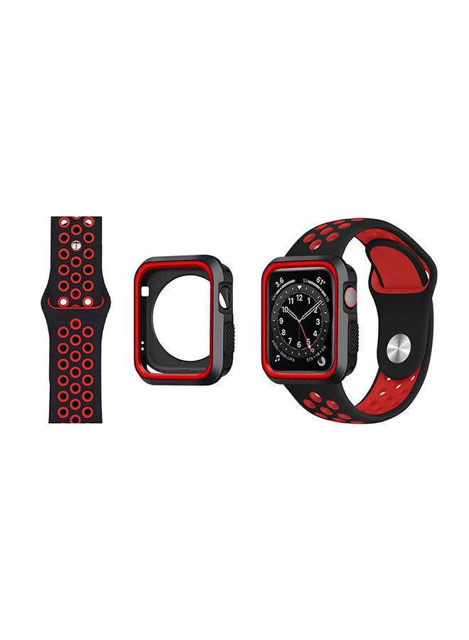 Perfii Tough Case Replacement Band For Apple Watch Series 6/SE/5/4 Black Red