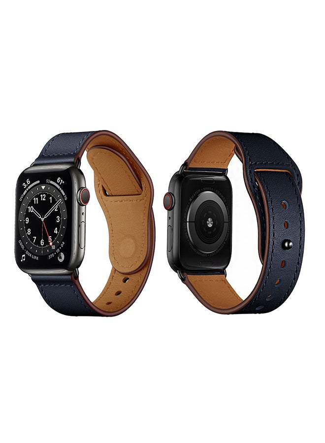 Perfii - Genuine Leather Replacement Band For Apple Watch Series 6/SE/5/4/3/2/1 Dark Blue - Image 1