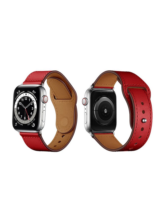 Perfii - Genuine Leather Replacement Band For Apple Watch Series 6/SE/5/4/3/2/1 Dark Red - Image 1