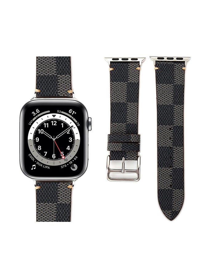 Perfii Check Leather Replacement Band For Apple Watch Series 6/SE/5/4/3/2/1 Black