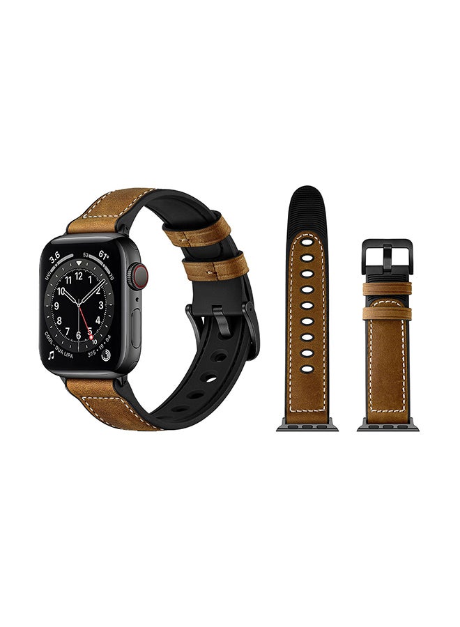 Perfii Genuine Leather Replacement Band For Apple Watch Series 6/SE/5/4/3/2/1 Brown