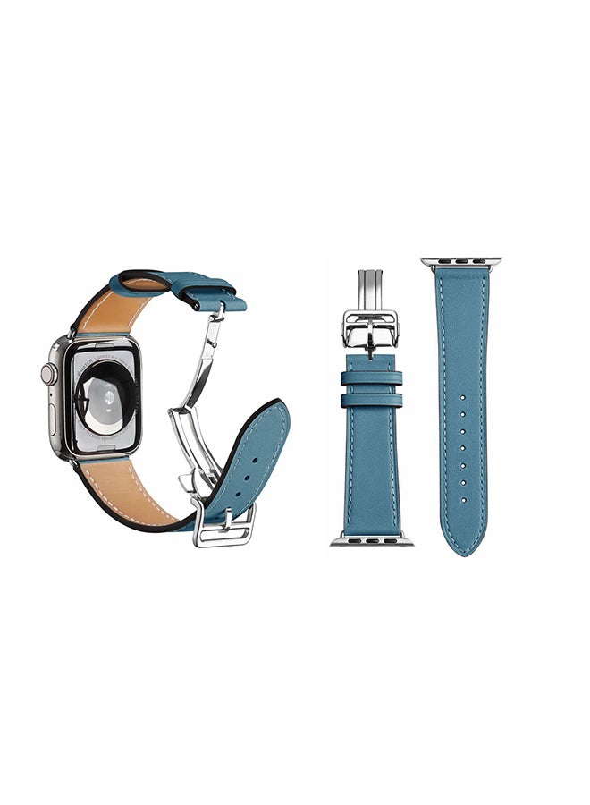 Perfii - Genuine Leather Replacement Band For Apple Watch Series 6/SE/5/4/3/2/1 Peacock Blue - Image 1