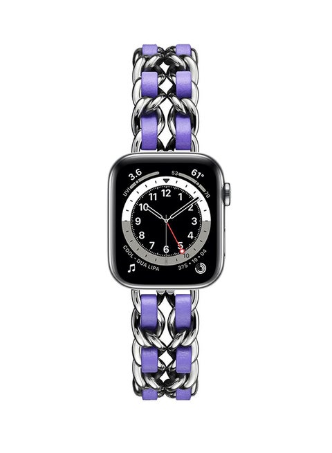 Chain Leather Replacement Band For Apple Watch Series 6/SE/5/4/3/2/1 Silver Purple