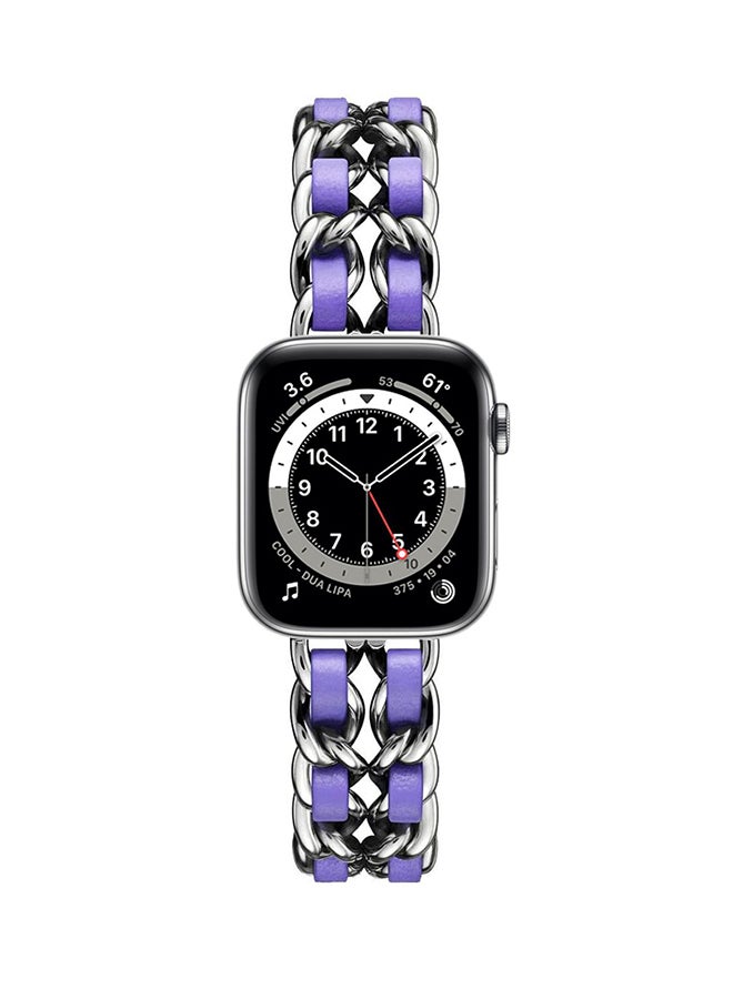 Perfii - Chain Leather Replacement Band For Apple Watch Series 6/SE/5/4/3/2/1 Silver Purple - Image 1