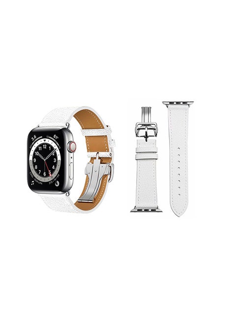 Genuine Leather Replacement Band For Apple Watch Series 6/SE/5/4/3/2/1 White