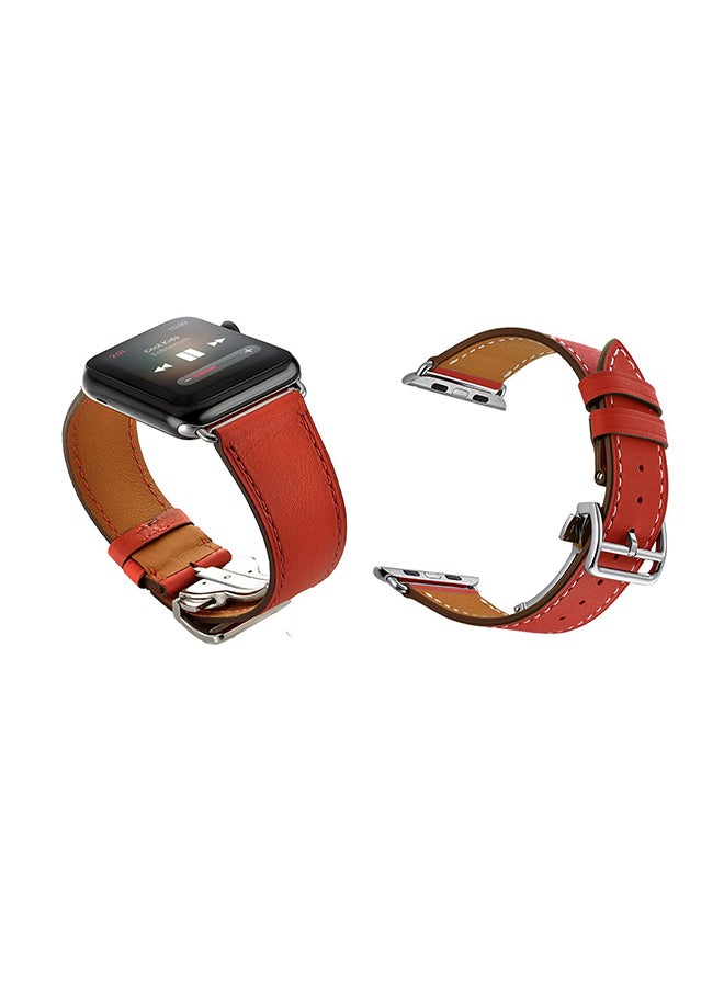 Perfii - Genuine Leather Replacement Band For Apple Watch Series 6/SE/5/4/3/2/1 Classic Red - Image 1
