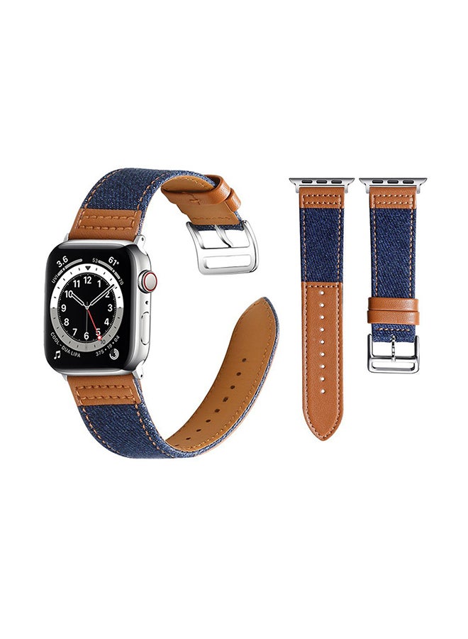 Perfii - Denim Replacement Band  For Apple Watch Series 6/SE/5/4/3/2/1 Blue Brown - Image 1