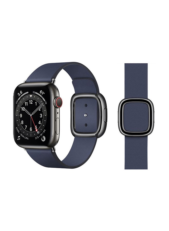 Perfii - Leather Replacement Band For Apple Watch Series 6/SE/5/4/3/2/1 Dark Blue - Image 1