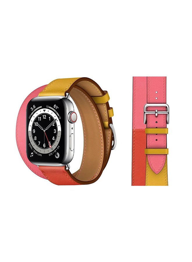 Perfii - Double Tour Leather Replacement Band For Apple Watch Series 6/SE/5/4/3/2/1 Ambre - Image 1