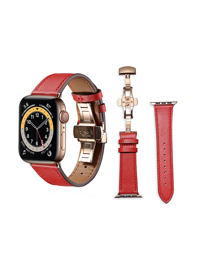 Perfii - Genuine Leather Replacement Band For Apple Watch Series 6/SE/5/4/3/2/1 Red - Image 1
