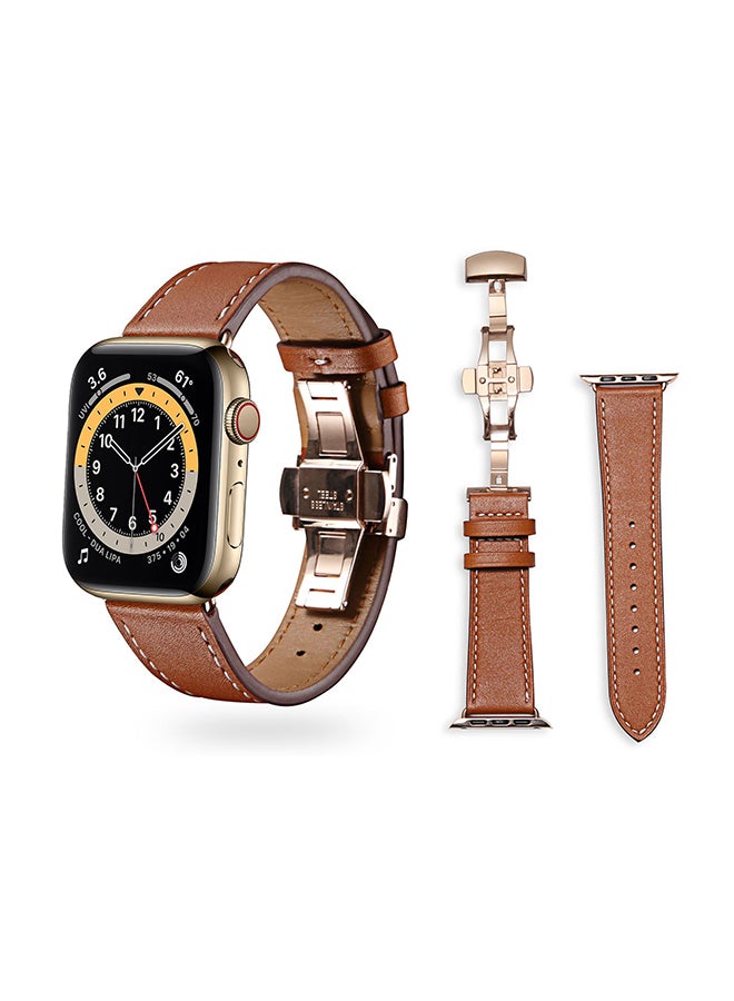 Perfii - Genuine Leather Replacement Band For Apple Watch Series 6/SE/5/4/3/2/1 Brown - Image 1