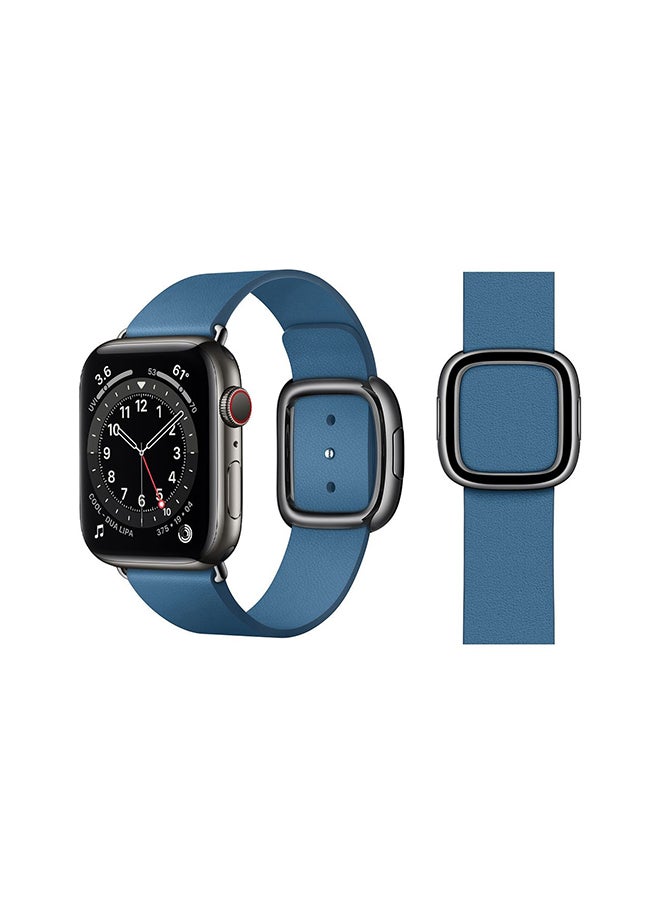 Perfii - Leather Replacement Band For Apple Watch Series 6/SE/5/4/3/2/1 Cape Blue - Image 1