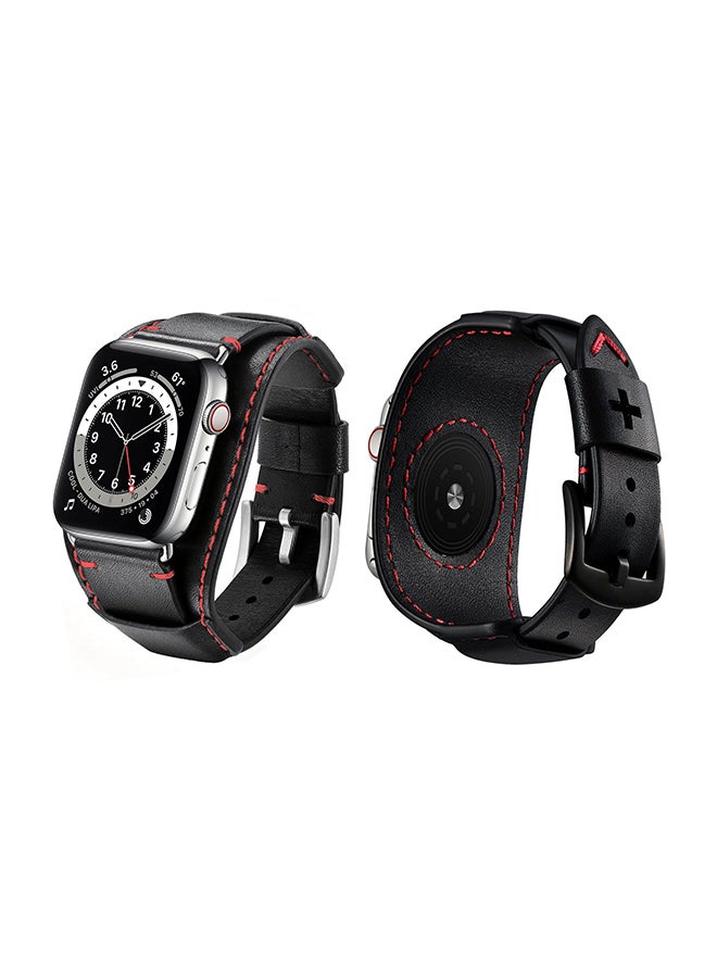 Perfii Bracelet Leather Replacement Band For Apple Watch Series 6/SE/5/4/3/2/1 Black Red