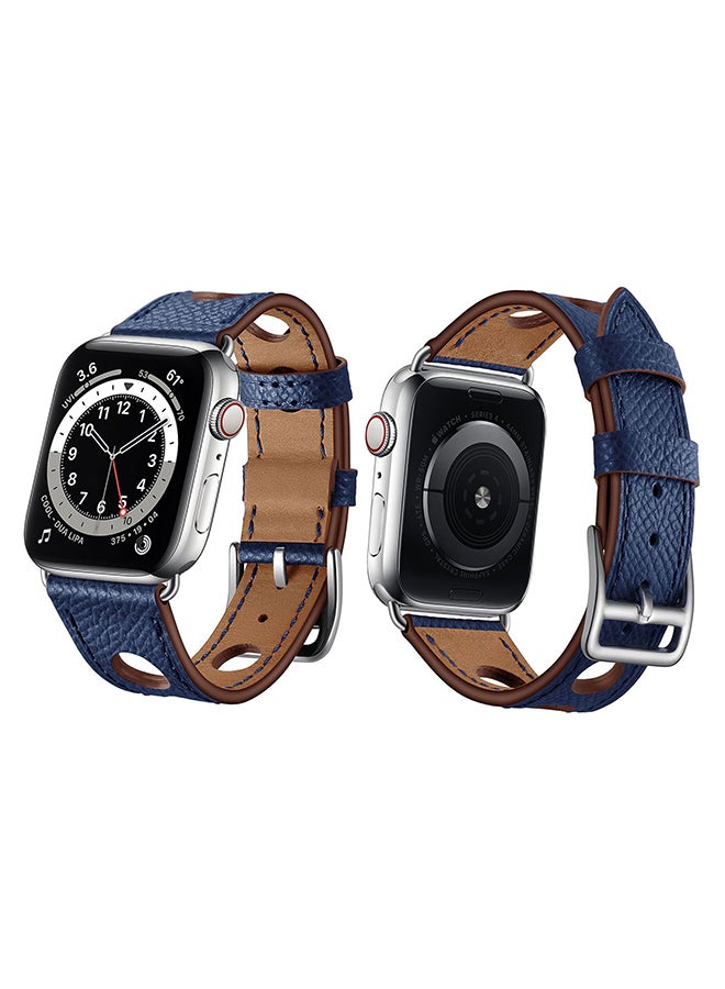 Perfii - Leather Replacement Band For Apple Watch Series 6/SE/5/4/3/2/1 Dark Blue - Image 1