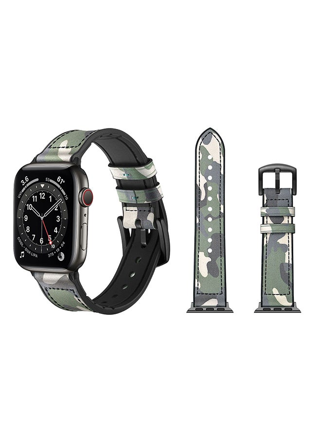 Perfii Genuine Leather Replacement Band For Apple Watch Series 6/SE/5/4/3/2/1 Camouflage Green