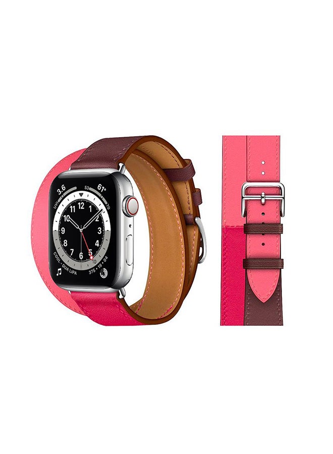 Perfii - Double Tour Leather Replacement Band For Apple Watch Series 6/SE/5/4/3/2/1 Wine Red - Image 1
