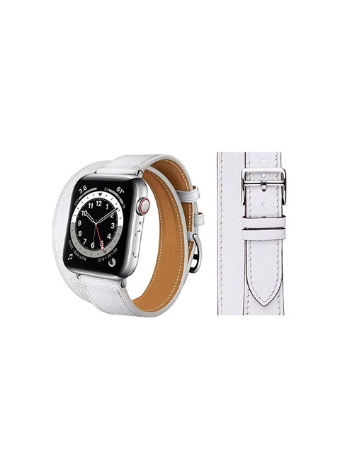 Double Tour Leather Replacement Band For Apple Watch Series 6/SE/5/4/3/2/1 White