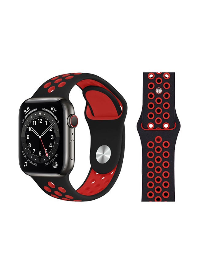 Perfii - Replacement Band For Apple Watch Series 6/SE/5/4/3/2/1 Black Red - Image 1