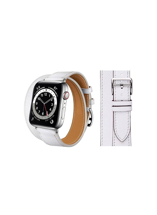 Perfii - Double Tour Leather Replacement Band For Apple Watch Series 6/SE/5/4/3/2/1 White - Image 1