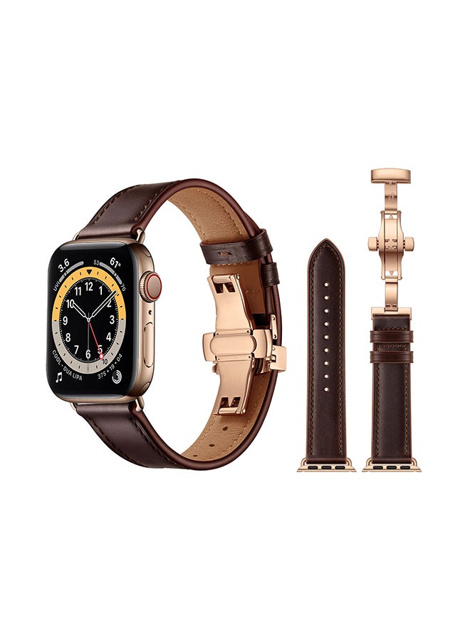 Perfii Genuine Leather Replacement Band For Apple Watch Series 6/SE/5/4/3/2/1 Dark Brown