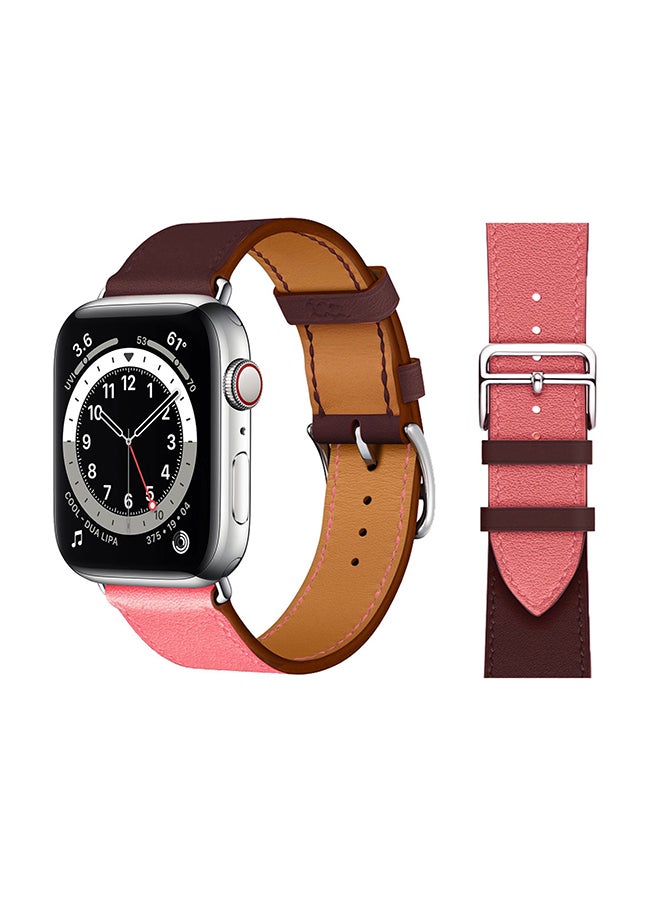 Perfii - Genuine Leather Replacement Band For Apple Watch Series 6/SE/5/4/3/2/1 Light Pink Brown - Image 1