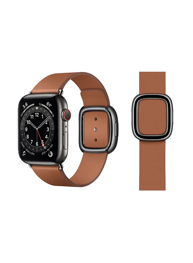 Perfii - Leather Replacement Band For Apple Watch Series 6/SE/5/4/3/2/1 Brown - Image 1