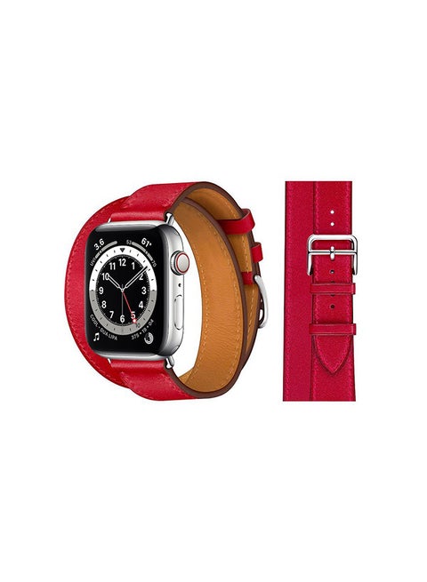 Double Tour Leather Replacement Band For Apple Watch Series 6/SE/5/4/3/2/1 Red