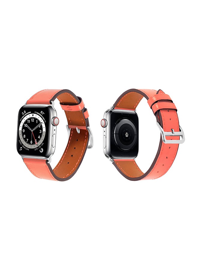 Perfii - Genuine Leather Replacement Band For Apple Watch Series 6/SE/5/4/3/2/1 Jacinth Orange - Image 1